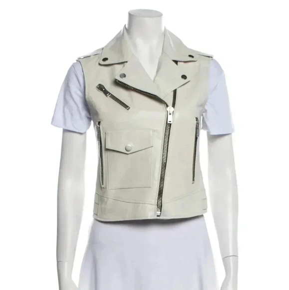 DOMA Sleeveless Leather Vest Bone White Moto Spring FLAW - Picture 1 of 7